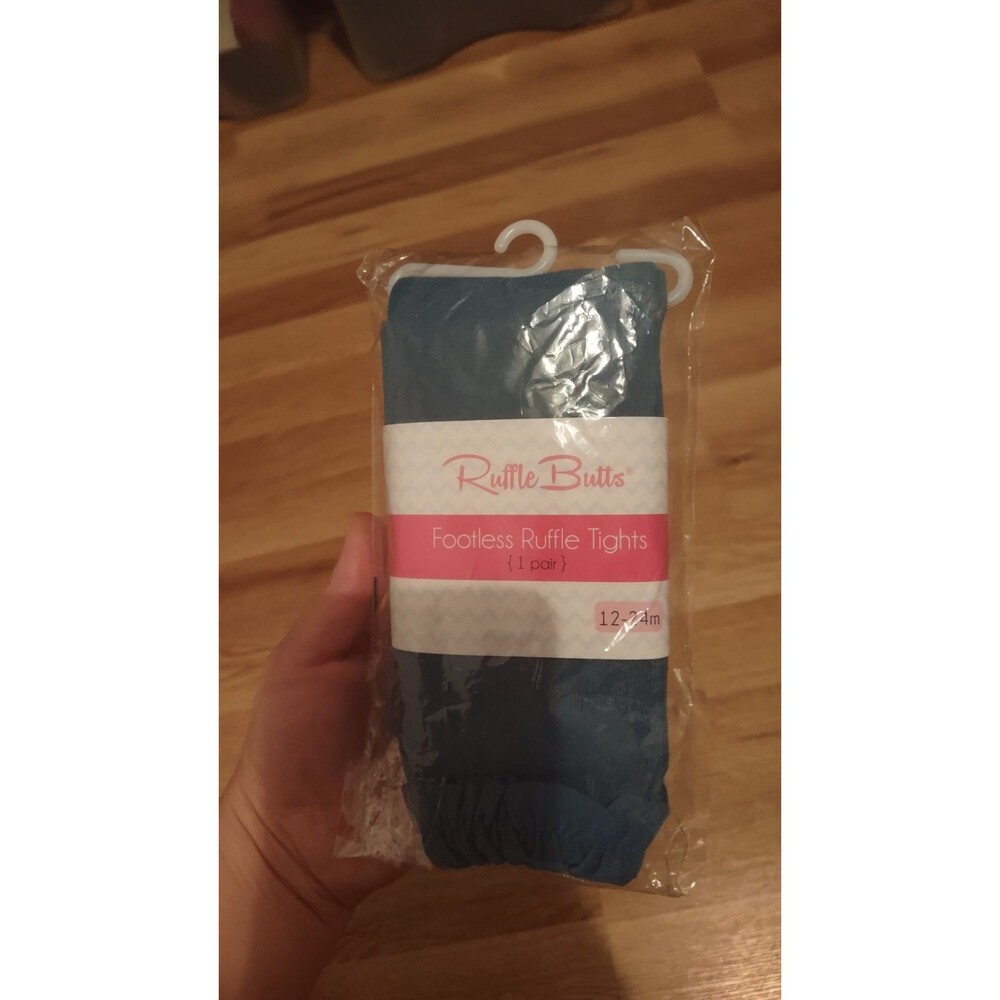 NWT Ruffle Butts Baby Girl Teal Footless Tights 12-24 Months